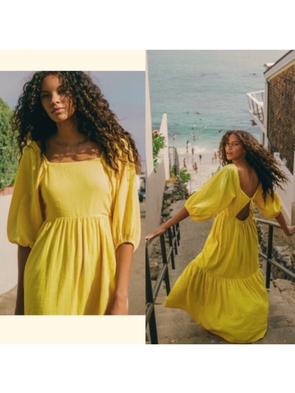 Billabong Dream Chaser Tiered Peasant Maxi Dress New Small Sunflower Yellow Airy